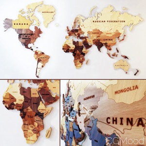 World Map . Wooden