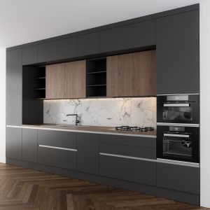 Modern Kitchen Dark Gray And Wood