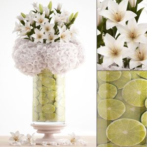 Bouquet Of White Hydrangeas With Decor Of Lemons