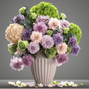 Bouquet of flowers from hydrangea roses and peonie