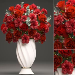 Bouquet of red flowers, Vase, flower, eucalyptus