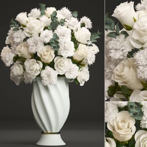 Bouquet of white flowers, white rose, vase luxury