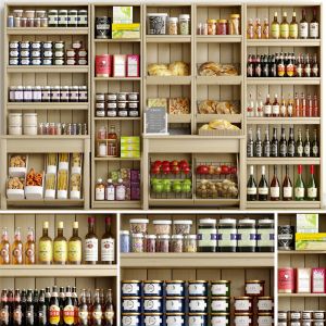 Showcase With Groceries, Fruits And Vegetables