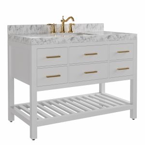 Elizabeth 48w Gold Hardware White Marble Single Si