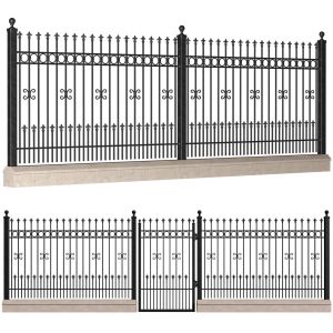 Fence In Classic Style With Wrought Iron Railing