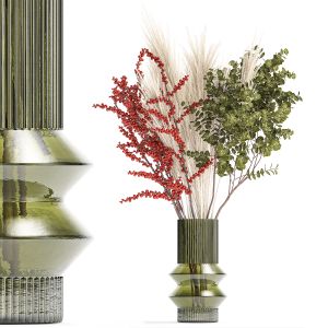 Bouquet Of Dried Flowers Vase Reed Grass Branches