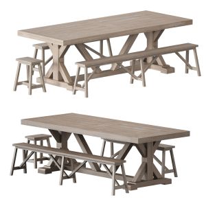 Terrain Trestle Teak Dining Table With Benches