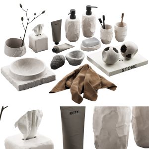 488 Bathroom Decorative Set 04 Concrete Accs