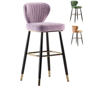 Modern Height Gray Velvet Bar Stools Upholstered W