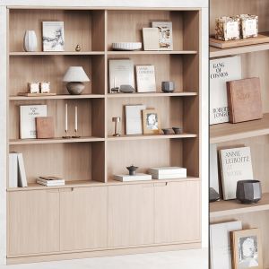 Bookcase With Modern Books And Boca Table Lamp