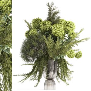 Bouquet Of Green Flowers Vase Hydrangea Juniper