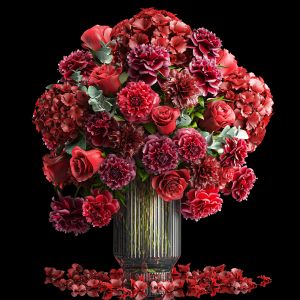 Solemn Bouquet Of Red Flowers Vase Hydrangea Peony