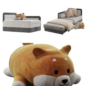 Children bed sofa and shiba toy Pack