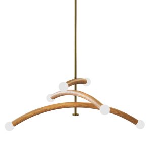 Minimalist Wood And Brass Chandelier