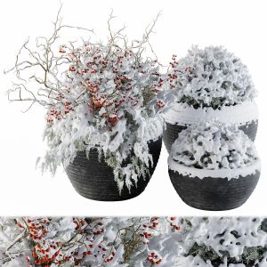 Outdoor Plants Tree In Concrete Pot Snow - Set 107