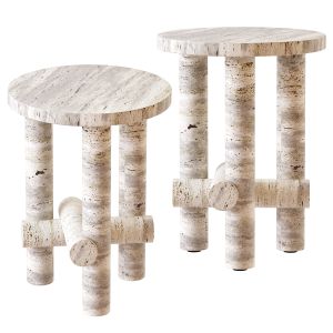 Ensemble Of Travertine Side Tables By Clement Braz