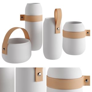 Set/4 Ceramic Vases W/ Leather, White