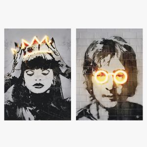 Rihanna&john Lennon Posters With Neon Decor