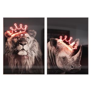 Lion&rhino Posters With Neon Decor