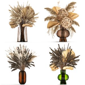 Set Of Bouquets Of Dried Flowers Pampas Grass