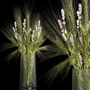 Bouquet Of Green Wheat From Spikelets And Lavender