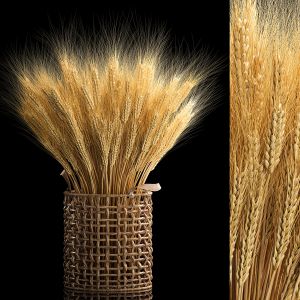 Bouquet Of Ears Of Wheat In A Wicker Basket