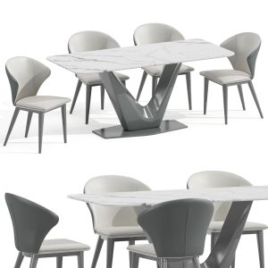 Spinea White And Grey Slate Dining Table