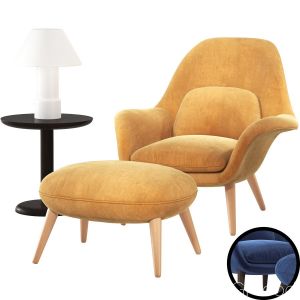 Fredericia Swoon Lounge Armchair & Ottoman