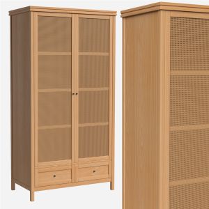 Gabin Solid Pine Rattan Door Wardrobe