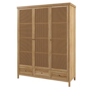 Gabin Triple Cabinet In Solid Pine And Rattan