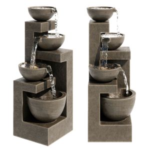 Four Bowl High Gray Led Cascading Outdoor Fountain