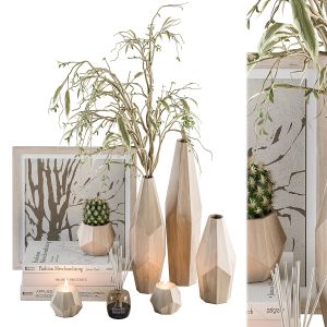 Decorative Set Wooden With Bouquet - Set 61