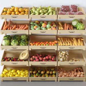 Big Set Of Fruits And Vegetables. Counter, Market