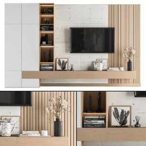 TV Wall White And Wood - Set 08