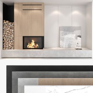 Decorative Wall With Fireplace Set 01