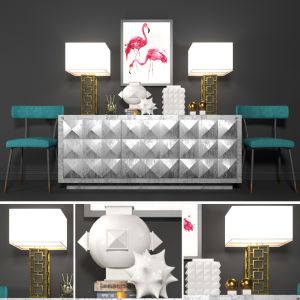 Modern Chest Of Drawers With Decor, Chairs And Lam