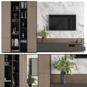 TV Wall White And Wood - Set 07