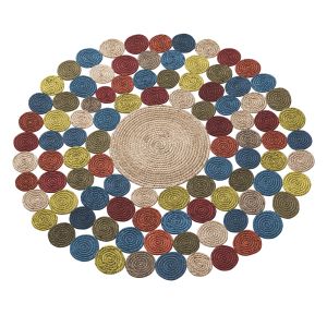 Natural Round Shape With Circles Braided Jute Rug