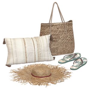 Boho Style Beach Accessory Set With Hat And Slippe