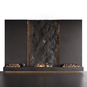 Decorated Rock Wall With Fireplace