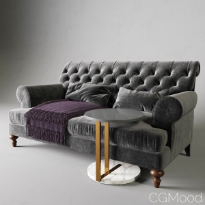 Velvet Fan Pleat Settee