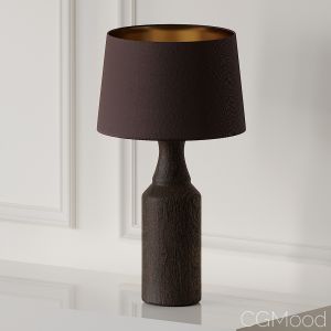 Pair Of Lamps With Wood Foot And Brown Lampshade