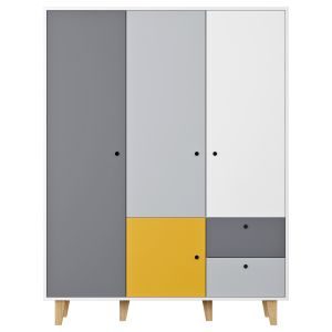 Vox Concept 3 Door Wardrobe In Grey & Yellow