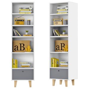 Vox Concept Narrow Bookcase In White & Grey