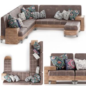 Brown Leather  L Familial Sofa