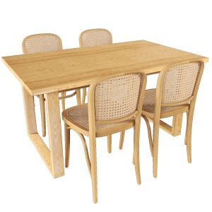 Oak Ski-leg Dining Table And Luca Dining Chair Yel