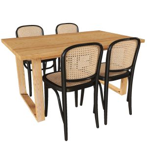 Oak Ski-leg Dining Table And Luca Dining Chair Bla