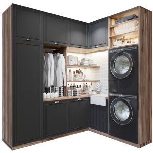 Modern Laundry Room With Clothes And Cosmetics