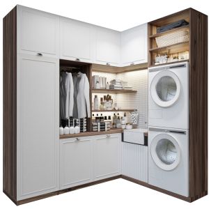 Modern Laundry Room With Clothes And Cosmetics 3