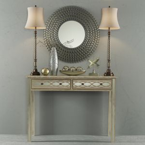 Table With Decor, Lamp And Mirror